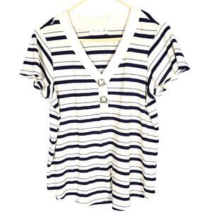 Women's short sleeve shirt, ivory and navy-blue Sz. M